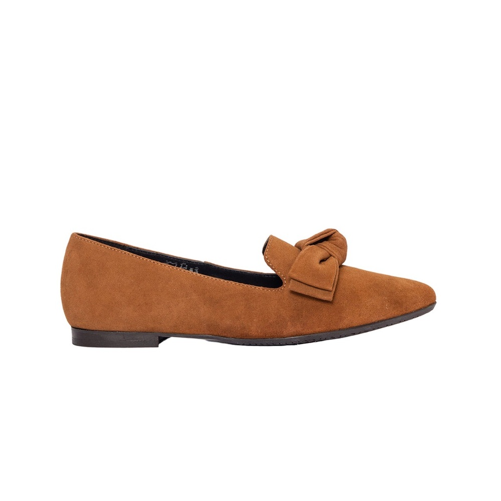 Ateliers Thea Brown Suede Flats with Bow Detail